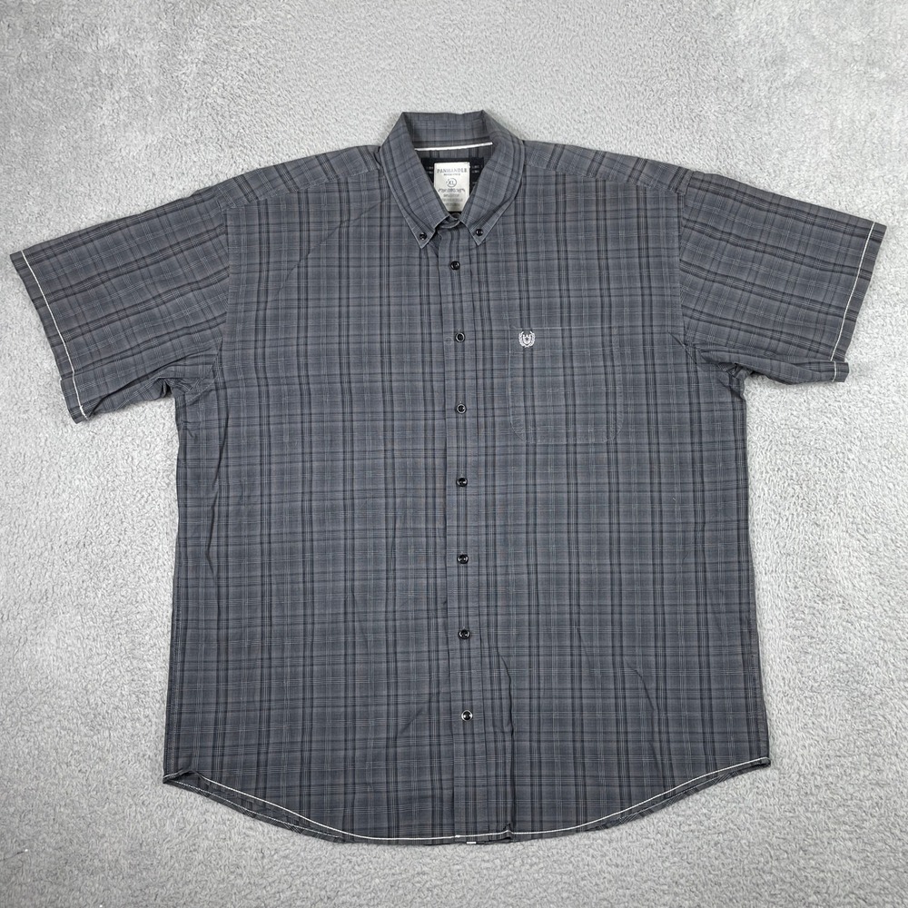 Panhandle Rough Stock Plaid Button Down Shirt Mens XL Grey Short Sleeve Cotton